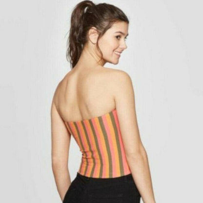 Women's Juniors Striped Strapless Malibu Graphic Tube Top