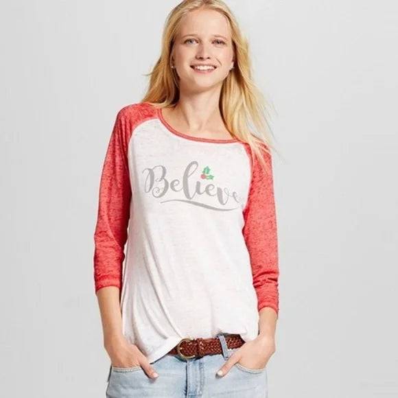 Women Zoe+Liv Believe Graphic Baseball Tee