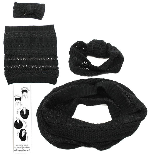 Womens Copper Key Cold Weather Winter Set Scarf Headband Band Black