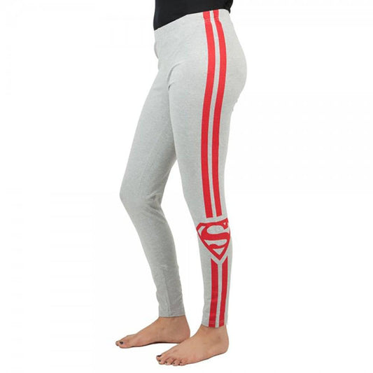 Women's Juniors Grey Super Girl Superman Racer Stripe Active Fitness Pants DC Comics