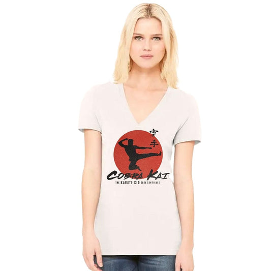 Women Junior's Heather Cobra Kai V-Neck Graphic Tee T-Shirt