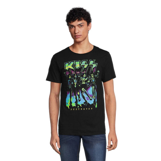 Men's KISS Destroyer Neon Black Graphic T-Shirt Tee