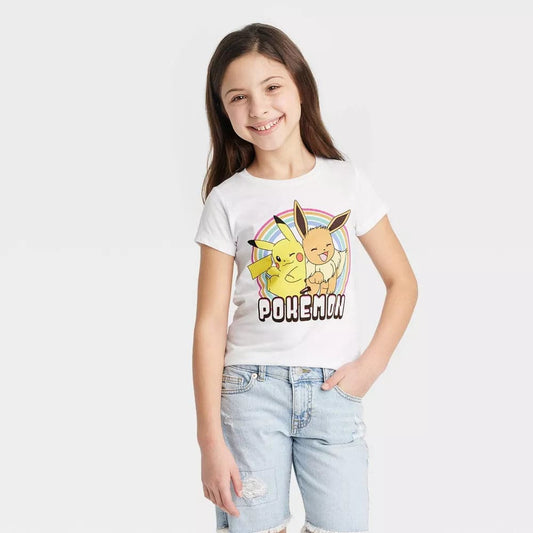 Girls' Pokémon Eevee & Pikachu Short Sleeve Graphic T-Shirt White