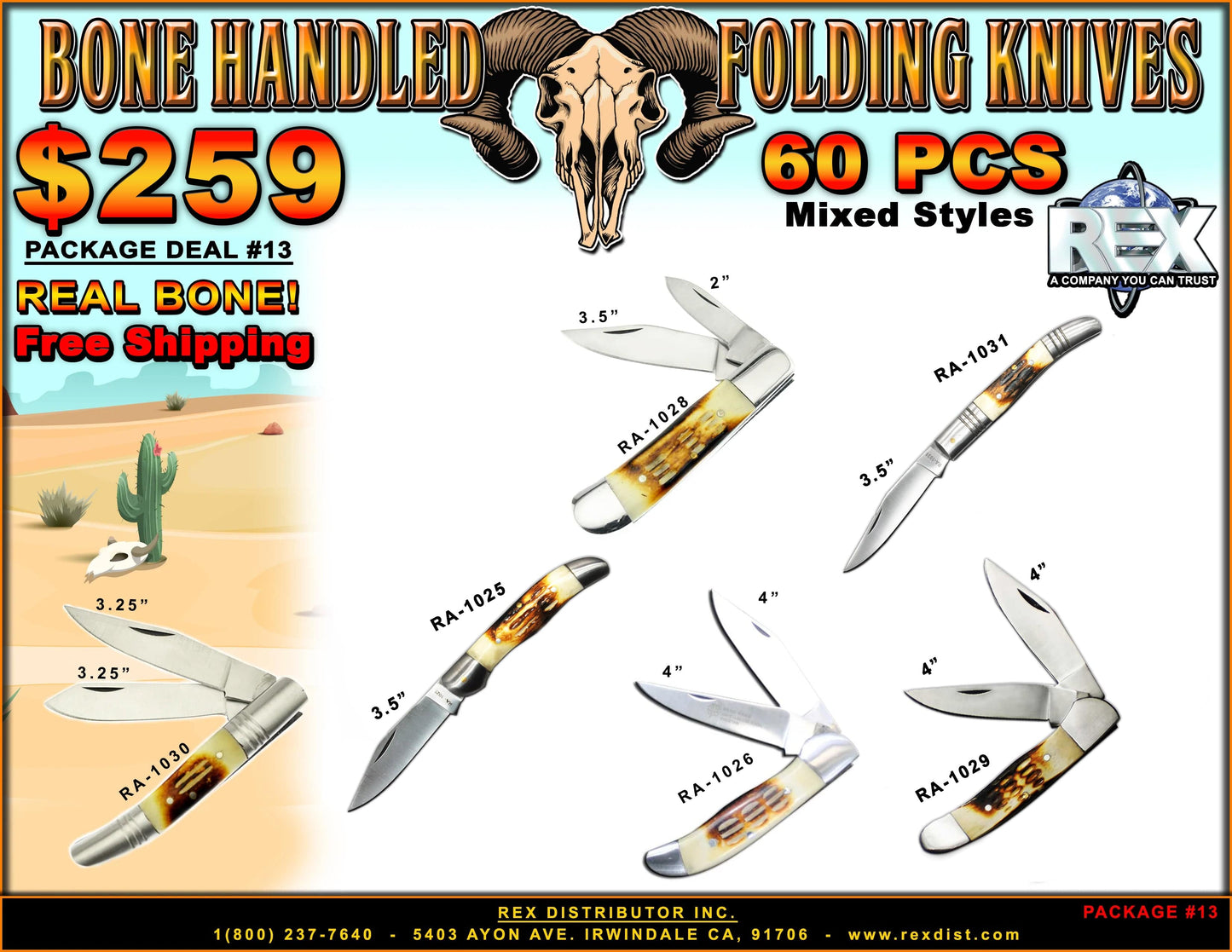 Package Deal #13 60 PCS Bone Handle Folding Knives Package Deal - Free Shipping