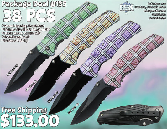 PKG DEAL #135 - 38 PCS Manual Open Plaid Handle Folding Knives Package Deal - Free Shipping