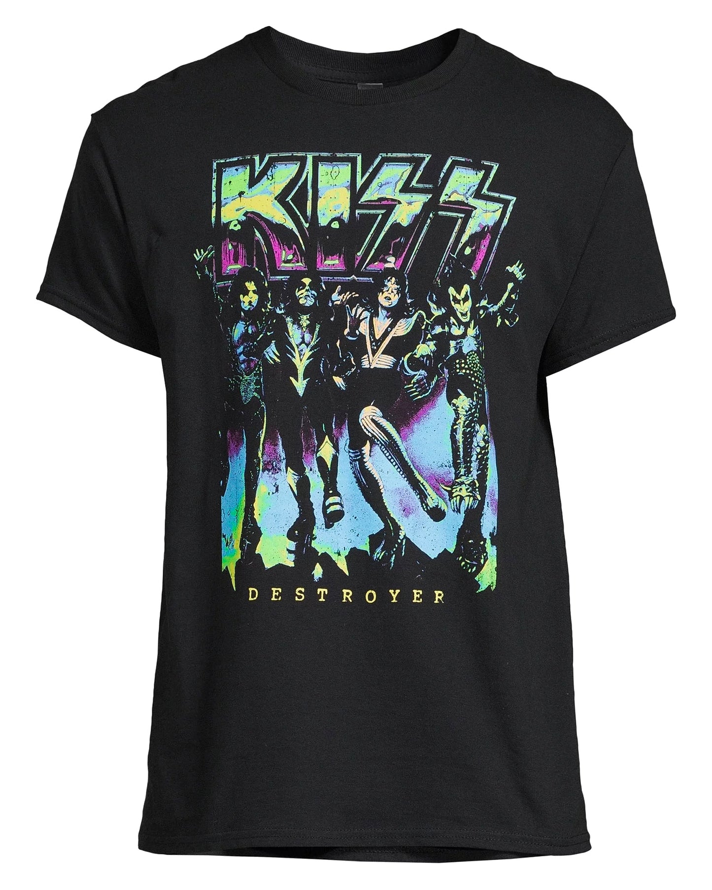 Men's KISS Destroyer Neon Black Graphic T-Shirt Tee