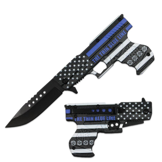 PT 1633-BLF 4.5" Printed Blue Gun-Handle Assist-Open Folding Knife