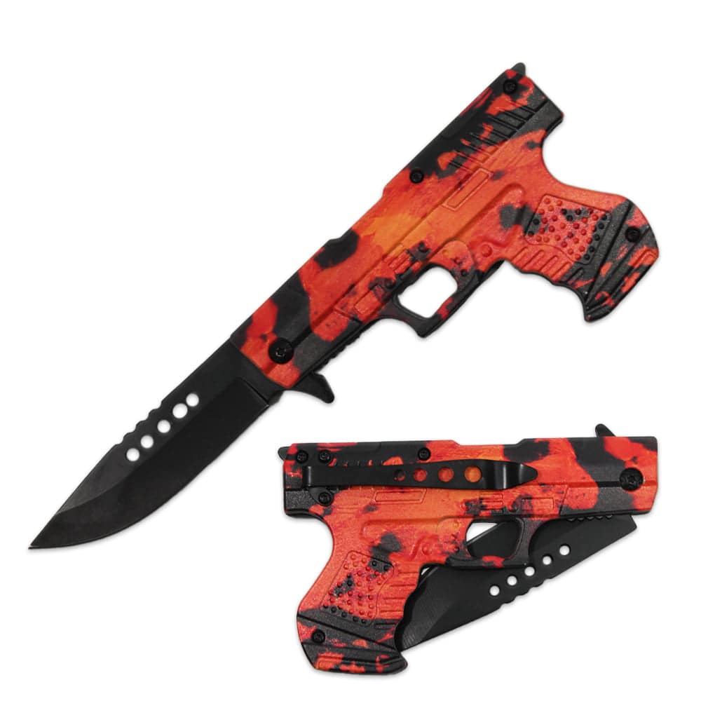 PT 1633-OR 4.5" Printed Orange Camo Gun-Handle Assist-Open Folding Knife