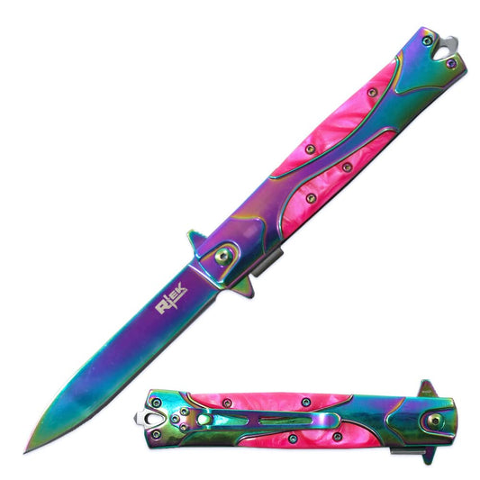 RT 5003-PNRB 5" Pink Pearl Handle Titanium Assist-Open Folding Knife with Glass Breaker