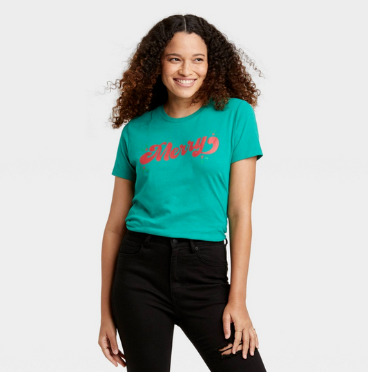 Women's Holiday Merry Short Sleeve Graphic T-Shirt Tee