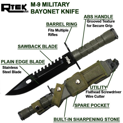 SUR 10189-CA 13" RTEK Camo Tactical Bayonet Knife Harden Plastic Sheath