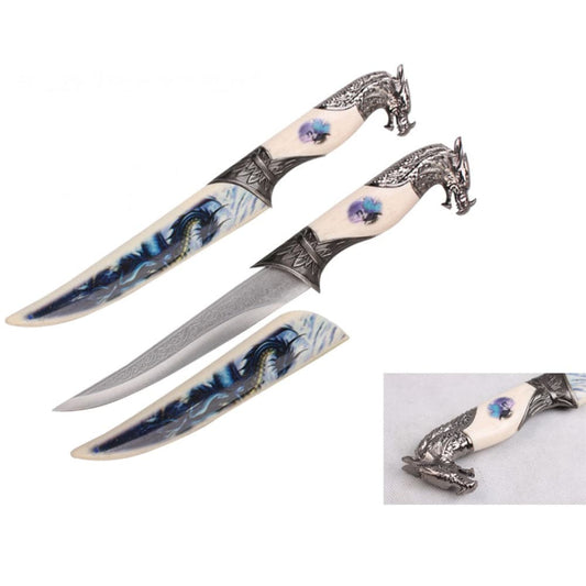 T 224852 13 3/4" Fantasy Dagger Blue Dragon on White Scabbard