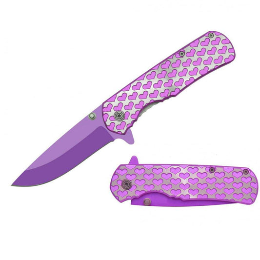 T 271406-PL  4.25" Purple Hearts Assist-Open Folding Knife - Rex Distributor, Inc. Wholesale Licensed Products and T-shirts, Sporting goods,