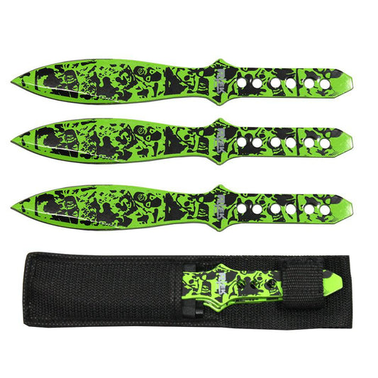 TK 01138-ZMGN 8" Green Zombie Skull Print Throwing Knife Set with Sheath