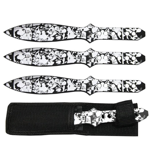 TK 01138-ZMGR 8" Silver Zombie Skull Print Throwing Knife Set with Sheath