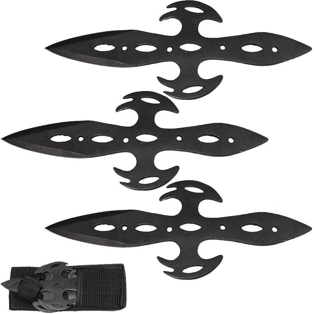 TK 0289-3BK 7.5" Black Warrior Throwing Knife Set with Nylon Sheath