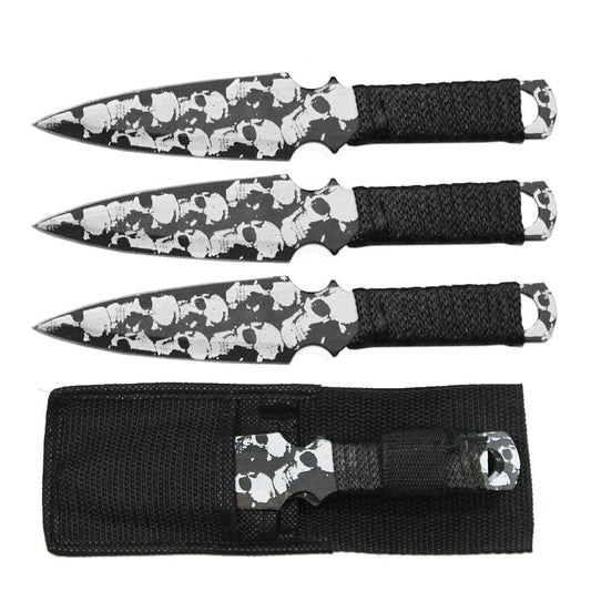 TK 033-38GTSK 8" Black & White Skull Cord Wrapped Throwing Knife with Nylon Sheath