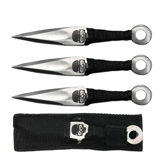 TK 036-365SSK 6.5" Silver Cord Wrapped Kunai Skull Print Throwing Knife with Nylon Sheath