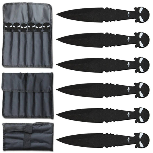 TK 043-665BSK 6.5" Black Skull Print Throwing Knife Set with Carrying Case