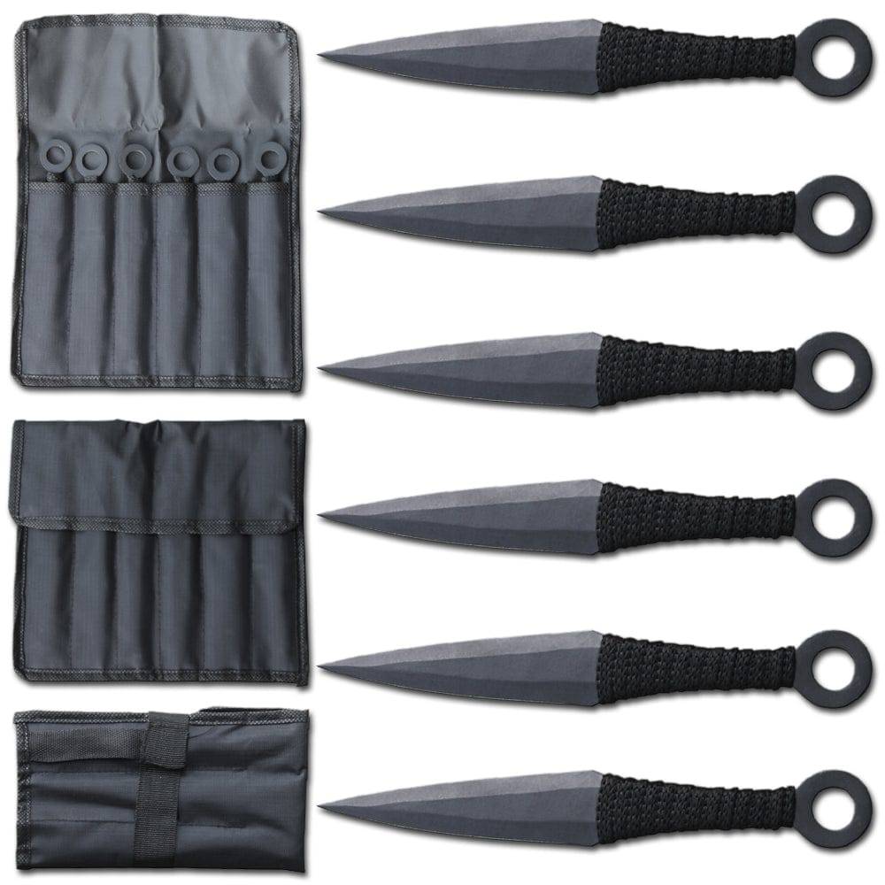 TK 086-66BK 6.5" Cord Wrapped Kunai Throwing Knife 6PCS Set with Carrying Case