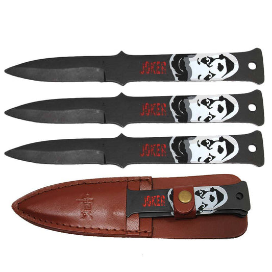 TK 097-LP38JK 8" Clown Print Throwing Knife Set with Leather Sheath