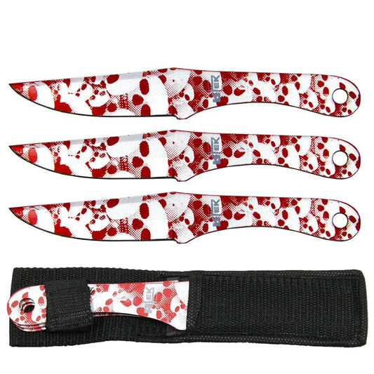 TK 55385-SKRD 8.5" Red Skull Print Throwing Knife Set with Sheath