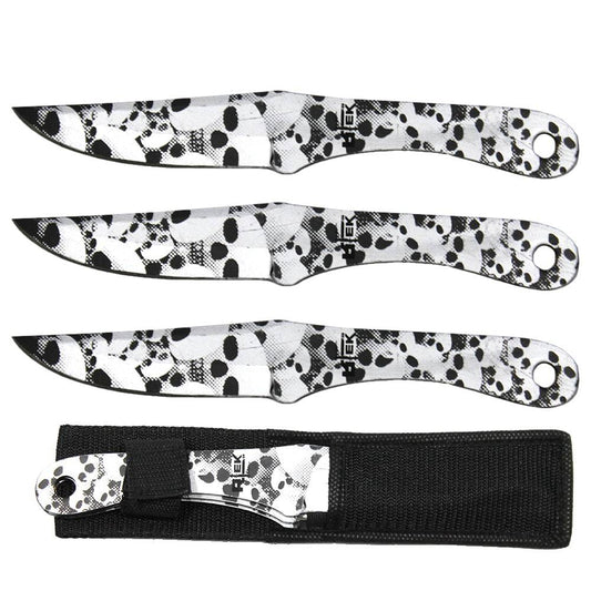 TK 55385-SKSL 8.5" Silver Skull Print Throwing Knife Set with Sheath