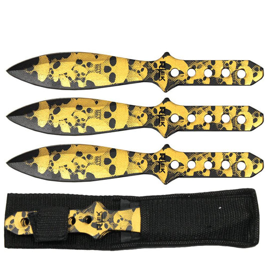 TK 66385-SKGL 8.5" Gold Skull Print Throwing Knife Set with Sheath