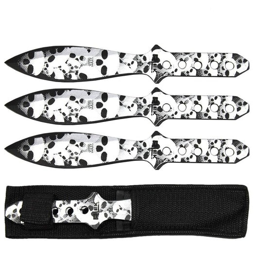 TK 66385-SKSL 8.5" Silver Skull Print Throwing Knife Set with Sheath