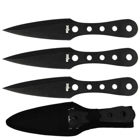 TK 777-38BK 8" 3PCS Rtek Throwing Knife Set Black with Sheath