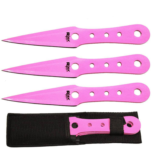 TK 777-38PN 8" 3PCS Rtek Throwing Knife Set Pink with Sheath