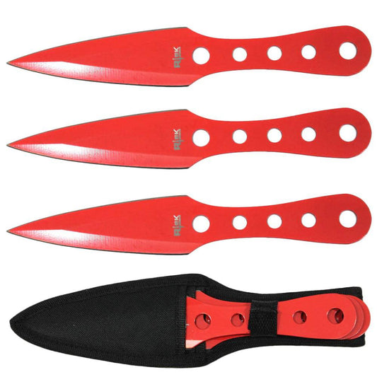 TK 777-38RD 8" 3PCS Rtek Throwing Knife Set Red with Sheath