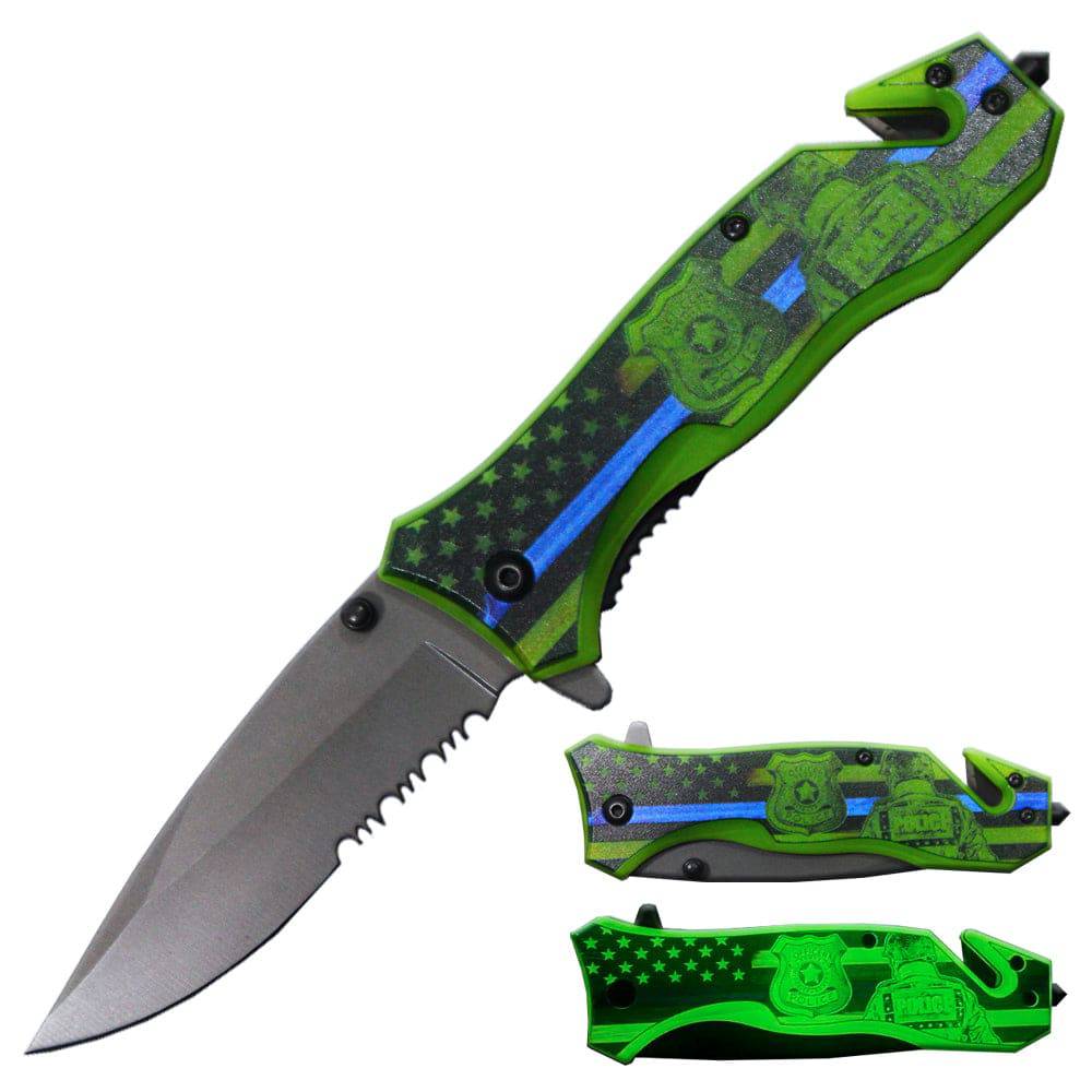 YC 1709-PO 4.5" Glow In The Dark Police Assist-Open Rescue Knife