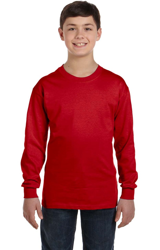 Gildan 5400B Youth Unisex Heavy Cotton 5.3 oz. Red Long-Sleeve T-Shirt Tee - Rex Distributor, Inc. Wholesale Licensed Products and T-shirts, Sporting goods,