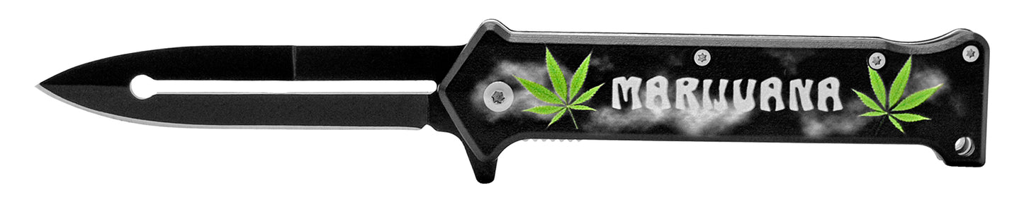 KS 1024-MJ 4.5" Assist-Open Knife - Marijuana Leaf Print Handle