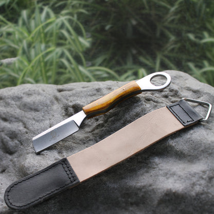 BC 866-YBN 8" Yellow Bone Handle Razor Knife with Leather Sheath & Sharpening Strop Belt