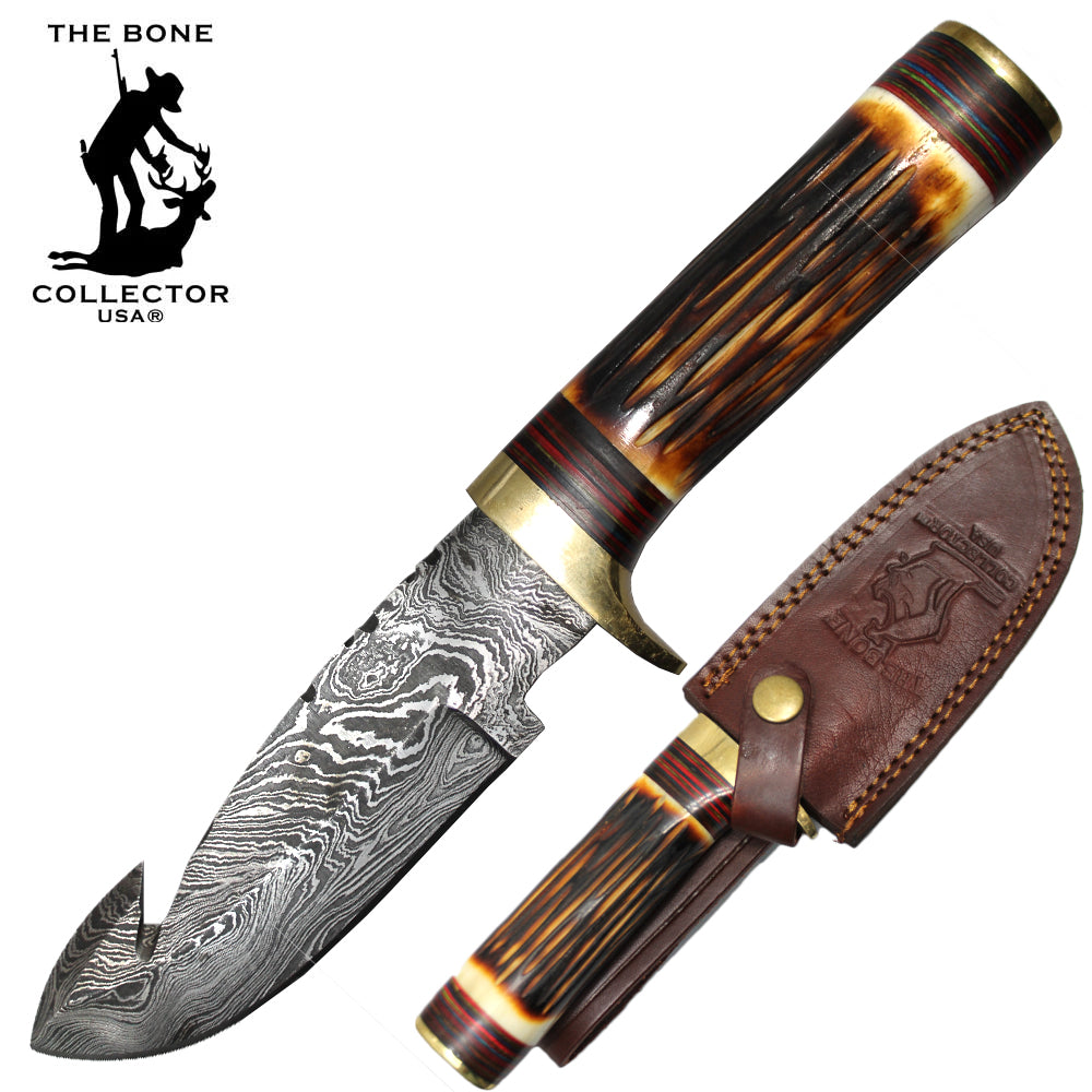 Custom Hand Made Forged Damascus Steel Gut Hook Hunting Knife With Sta –  White Hills Knives