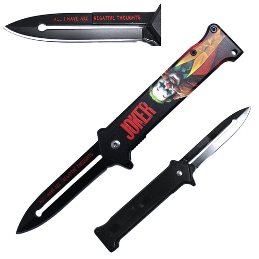 JK 6416-2 4'' Metal Fantasy Print Handle Assist Folding Knife with Belt Clip