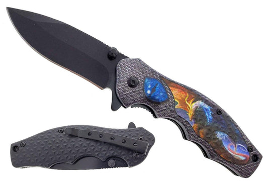 KS 1331-DG5 4.5" 3D Grey Blue Fantasy Dragon Assist-Open Folding Knife