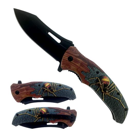 KS 6309-SP 4.5" Black Blade Spider Handle Assist Open  Folding Knife