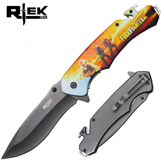 RT 6351-FF 6" Rtek Jumbo Tactical Serviceman Assist-Open Rescue Knife with Bottle Opener, Rope Cutter & Glass Breaker