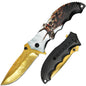 SP 821-DE 4.5" Deer Wildlife Handle Gold Blade Assist-Open Folding Knife