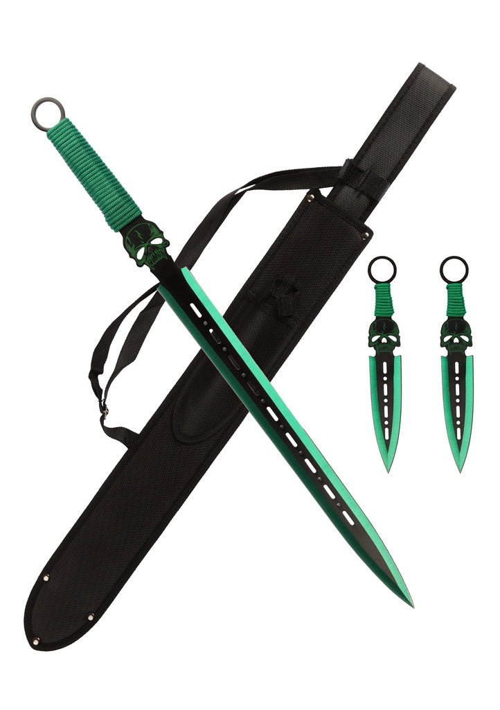 T 661085-GN 27″ Green Tactical Skull Machete Sword w/ Two 7.5″ Throwin –  Rex Distributor, Inc. Wholesale Licensed Products and T-shirts, Sporting  goods