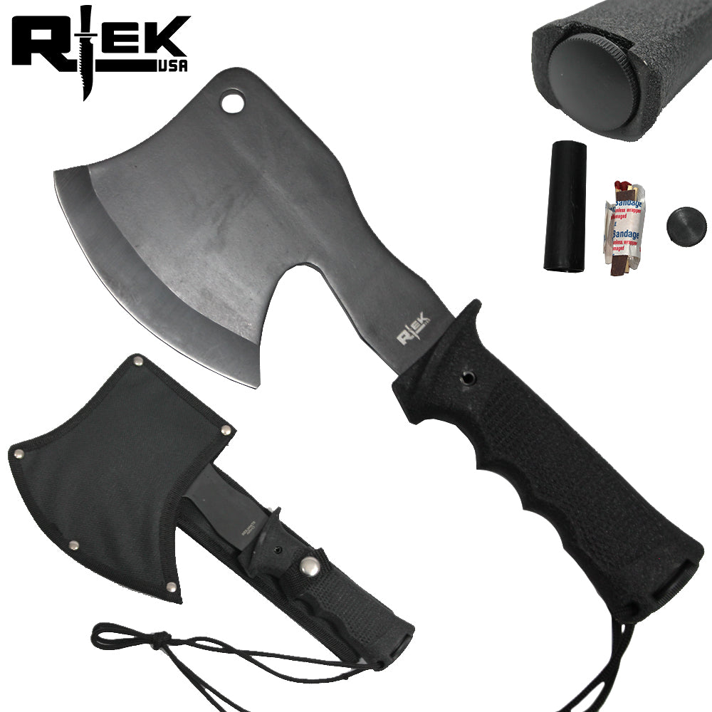 RT 7177-110B 11" RTEK Black Survival Axe with Sheath & Survival Kit